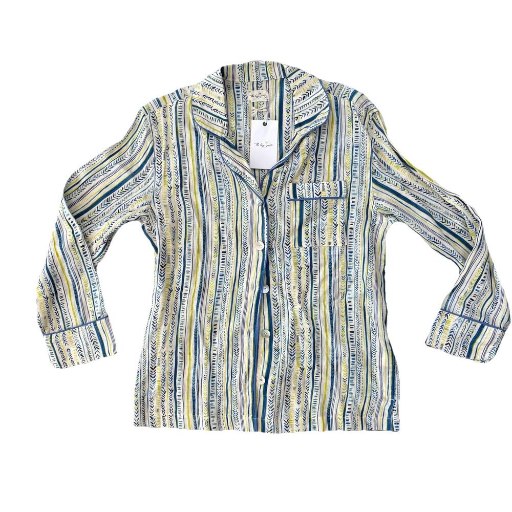 The Lazy Poet Emma Mykonos Linen Pajama Top ONLY Button Up Women’s Sleepwear MED